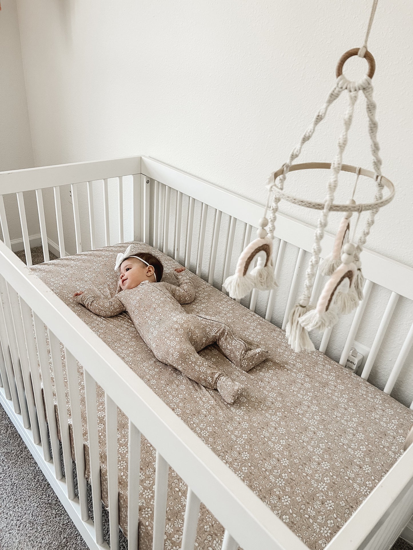 Dainty Ditsy Bamboo Crib Sheet by Little Joy Co., product view 18
