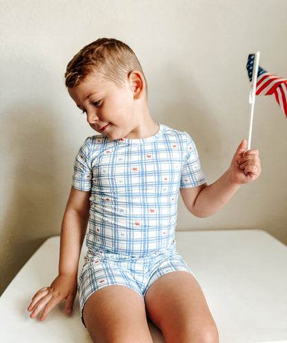 Red White & Blue Stars Gingham 2pc Bamboo Pajamas by Little Joy Co., product view 3