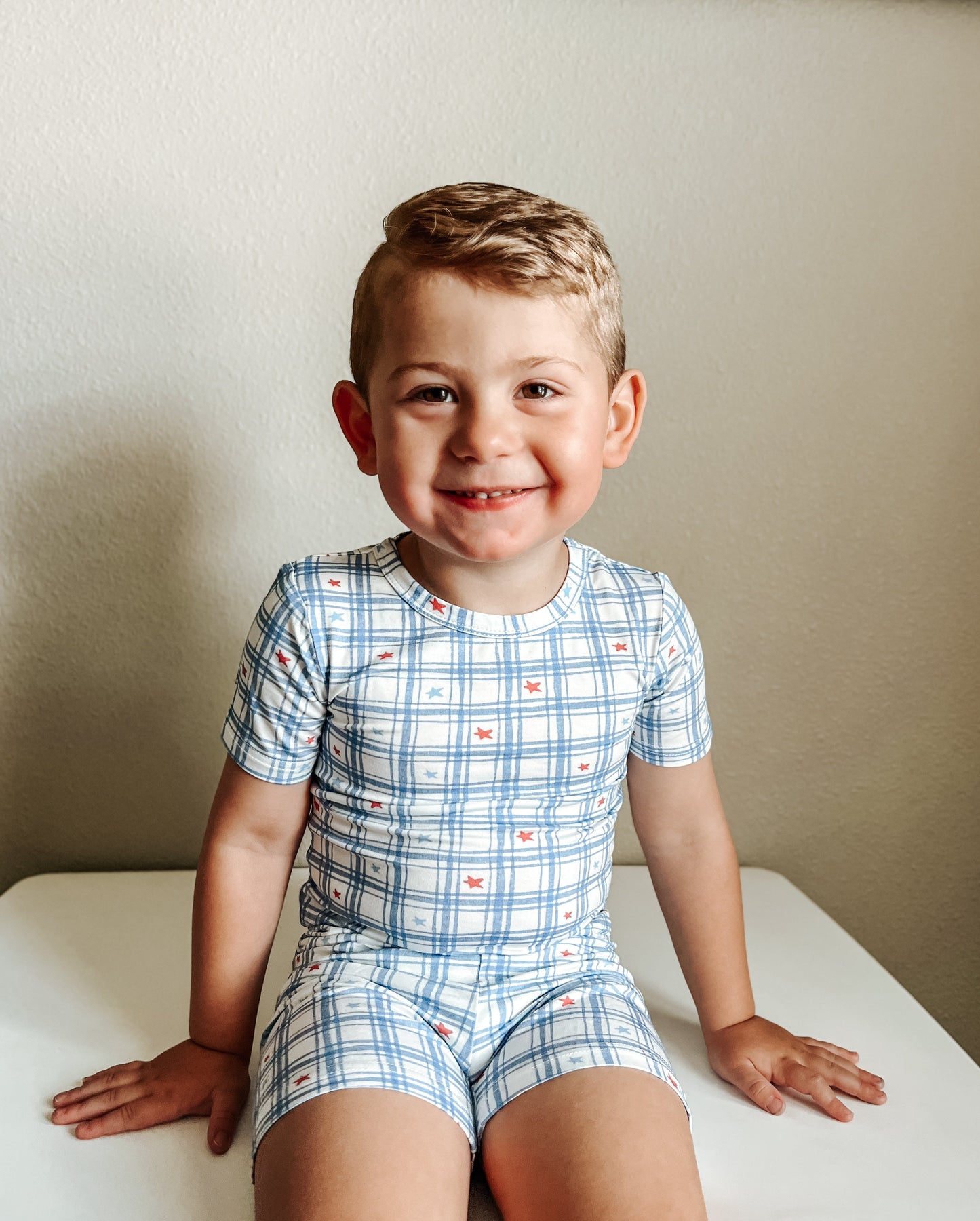 Red White & Blue Stars Gingham 2pc Bamboo Pajamas by Little Joy Co.