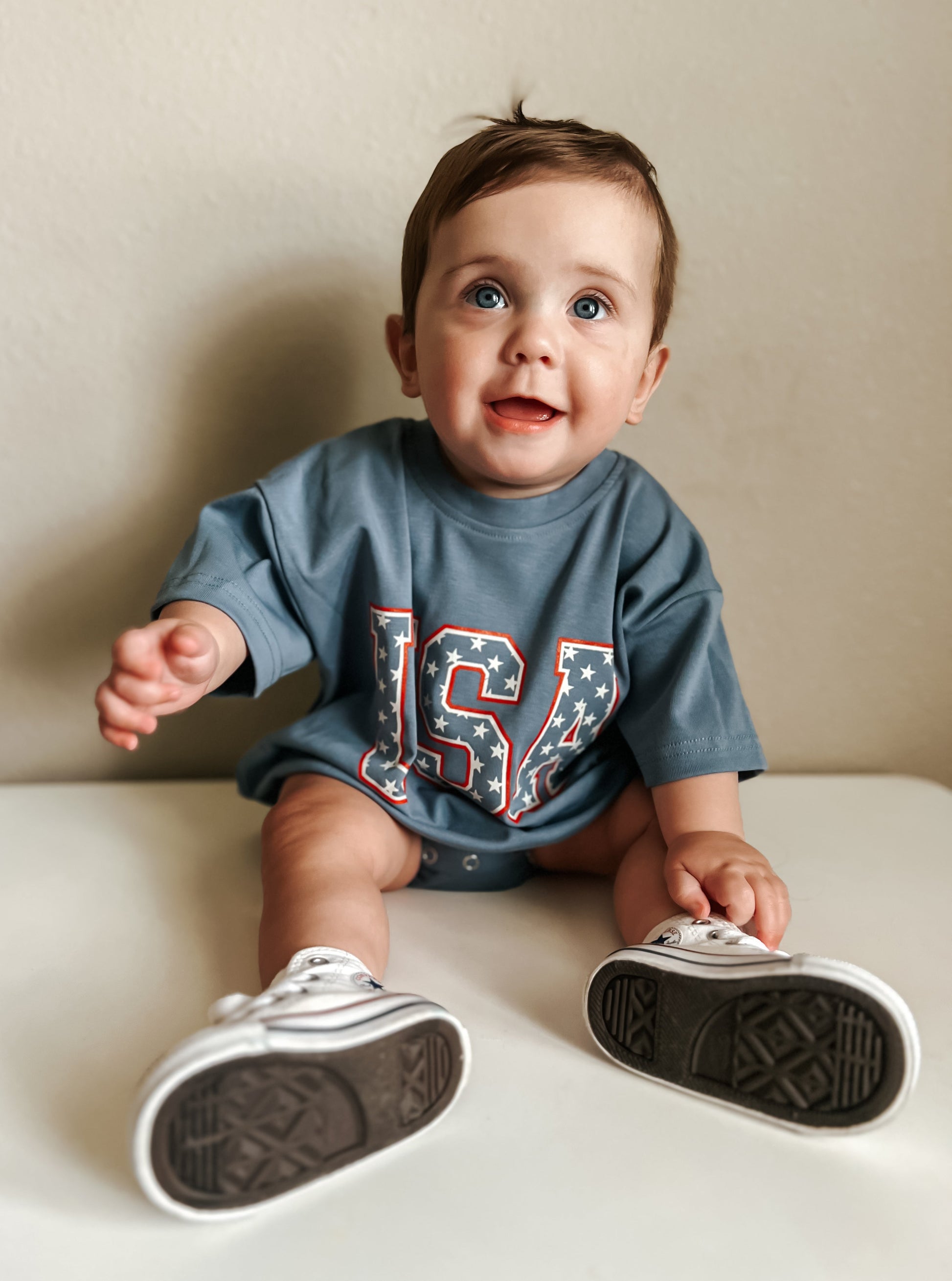 USA Stars T-Shirt Romper by Little Joy Co., product view 4