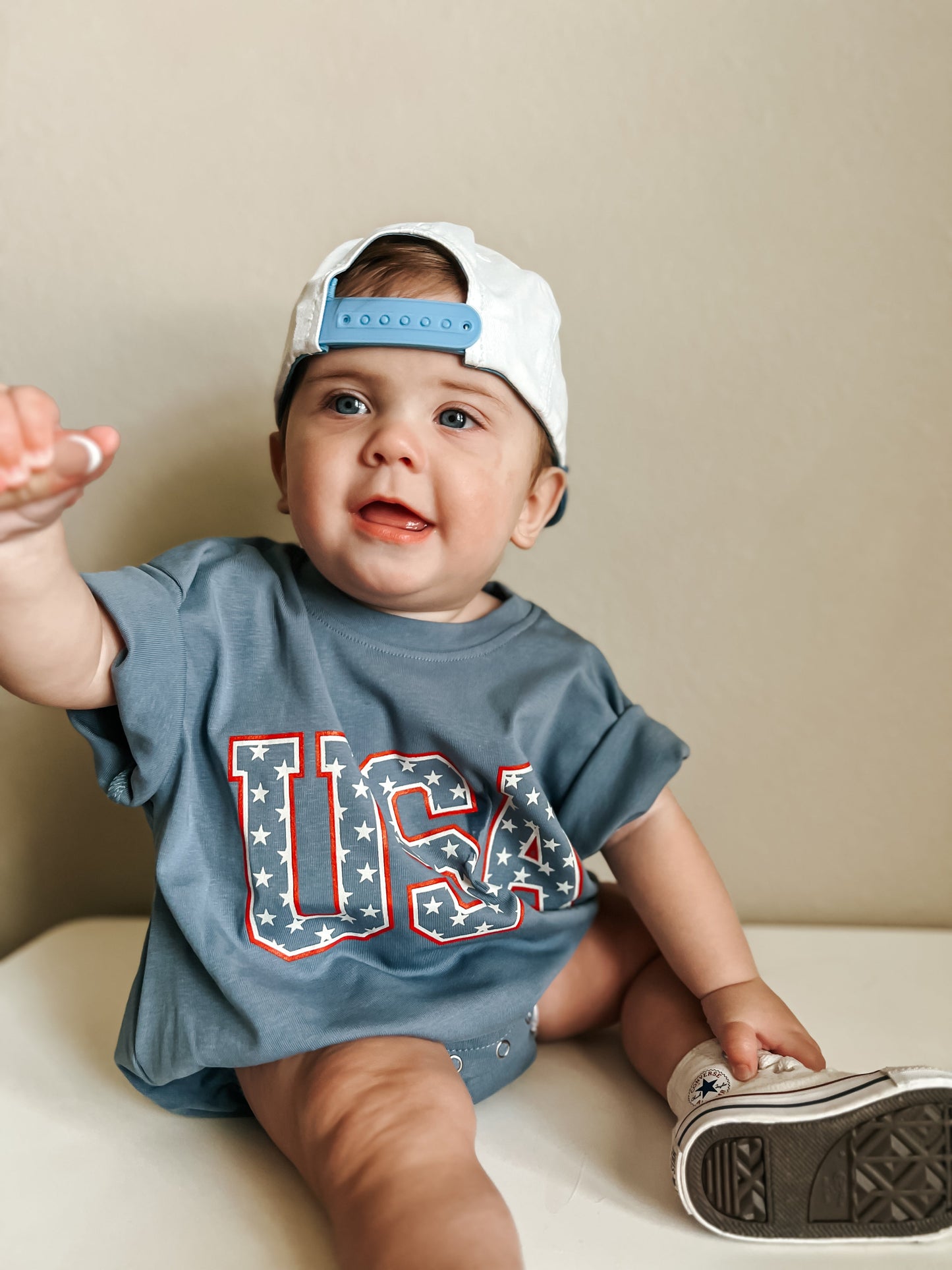 USA Stars T-Shirt Romper by Little Joy Co., product view 7