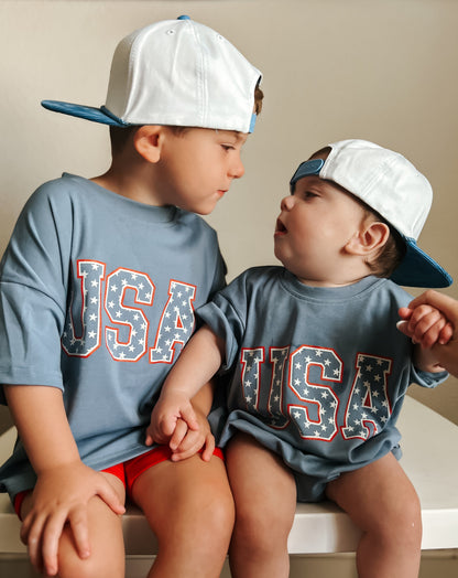 USA Stars T-Shirt Romper by Little Joy Co., product view 2