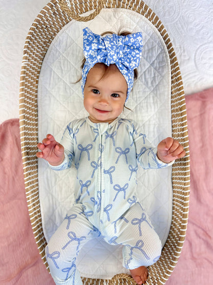 Blue Belle Ribbed Bamboo Zippy Pajamas by Little Joy Co.