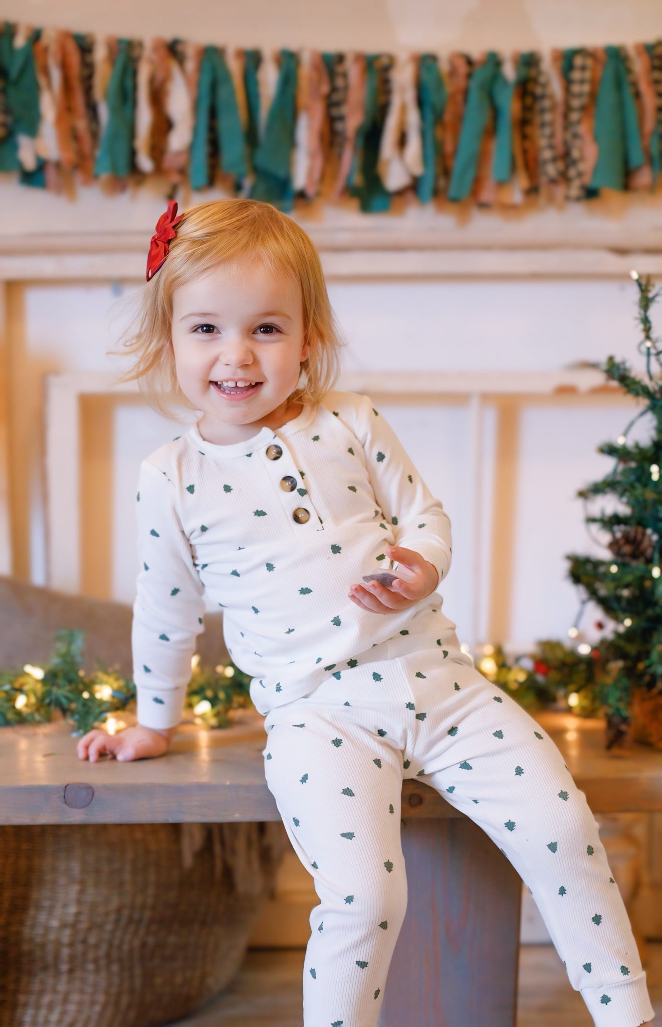 Tiny Trees Ribbed Bamboo 2pc Henley Pajamas by Little Joy Co., product view 3
