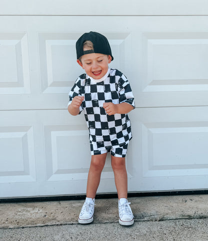 Organic Cotton Black & White Checkered Shorts Set by Little Joy Co., product view 3