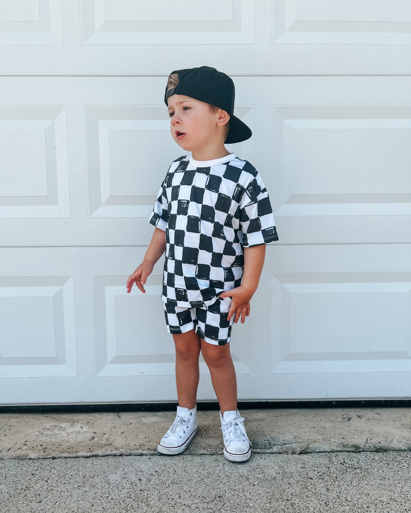 Organic Cotton Black & White Checkered Shorts Set by Little Joy Co.