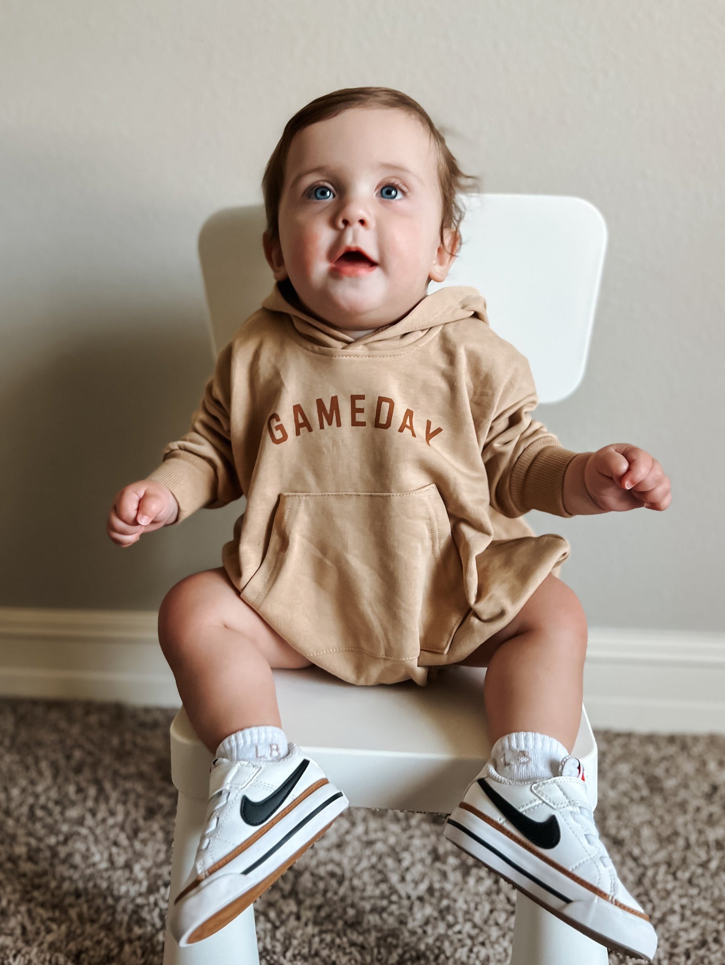 Gameday Hooded Sweatshirt Romper by Little Joy Co., product view 3
