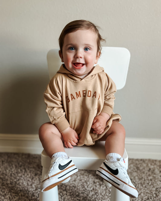 Gameday Hooded Sweatshirt Romper by Little Joy Co.