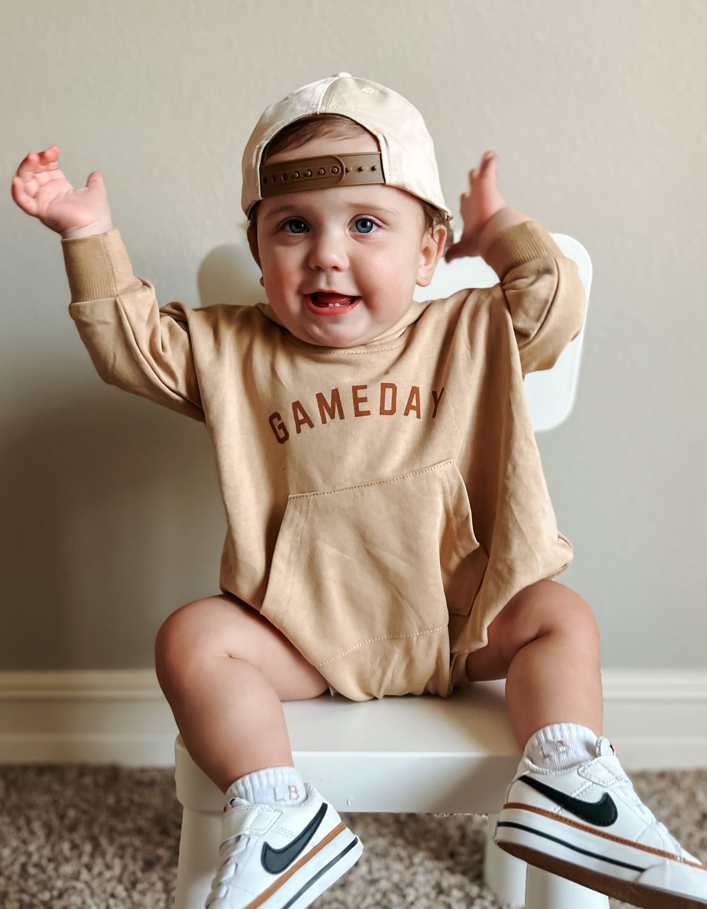 Gameday Hooded Sweatshirt Romper by Little Joy Co., product view 2