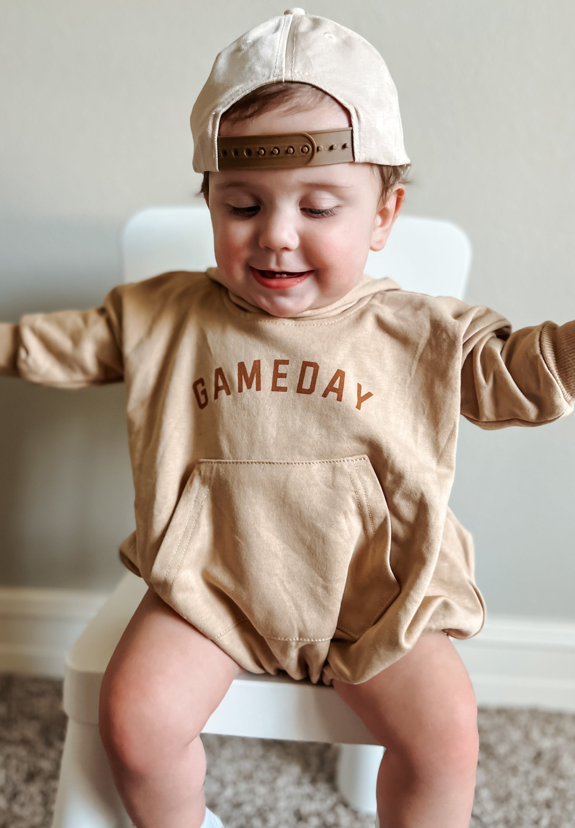 Gameday Hooded Sweatshirt Romper by Little Joy Co., product view 4
