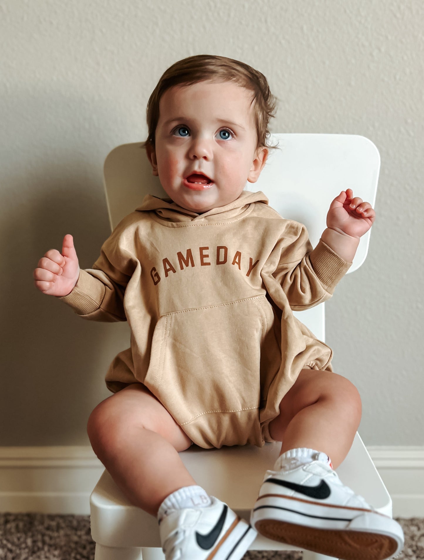 Gameday Hooded Sweatshirt Romper by Little Joy Co., product view 5