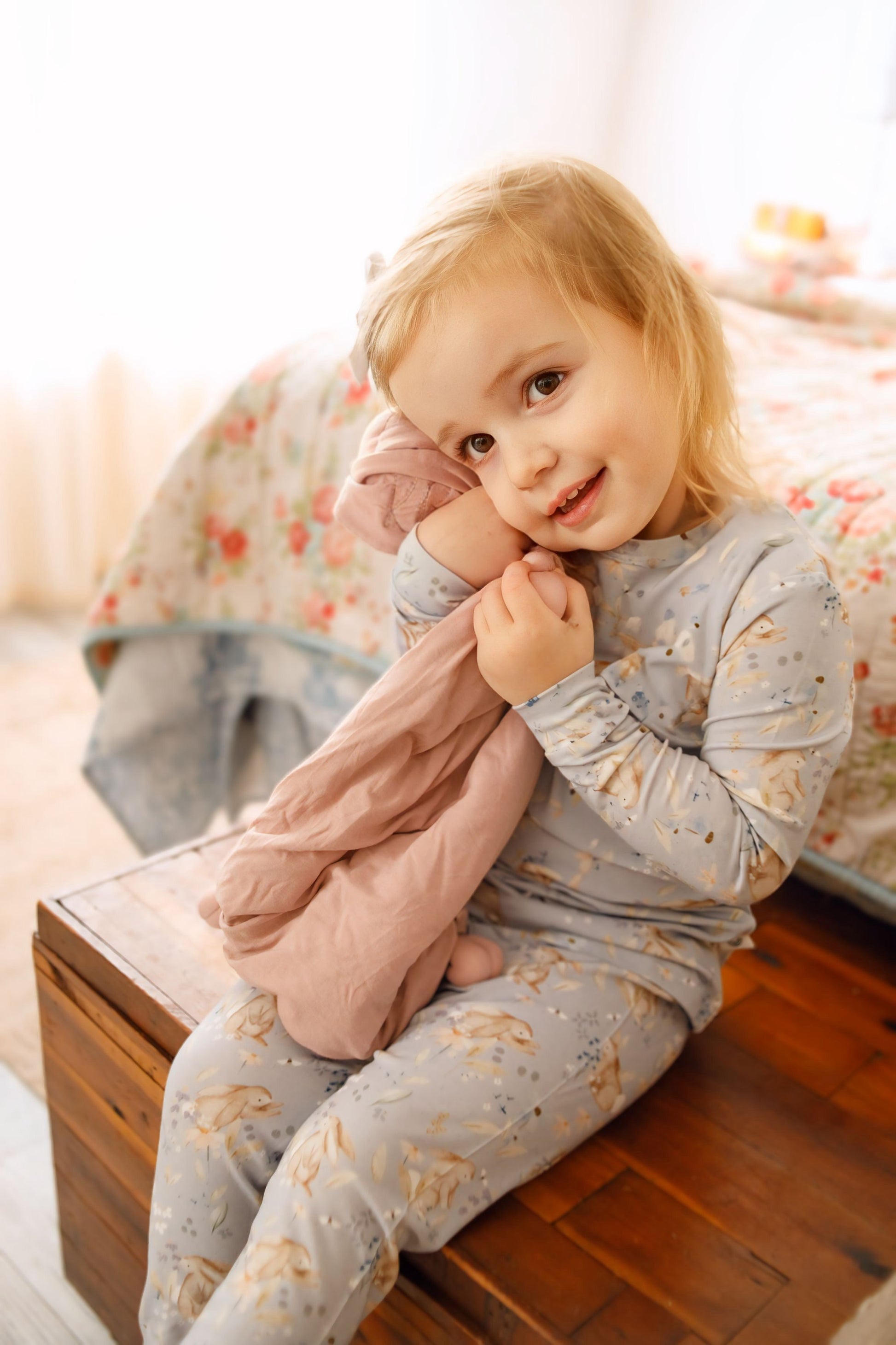 Bunny Blossoms 2pc Bamboo Pajamas by Little Joy Co., product view 3