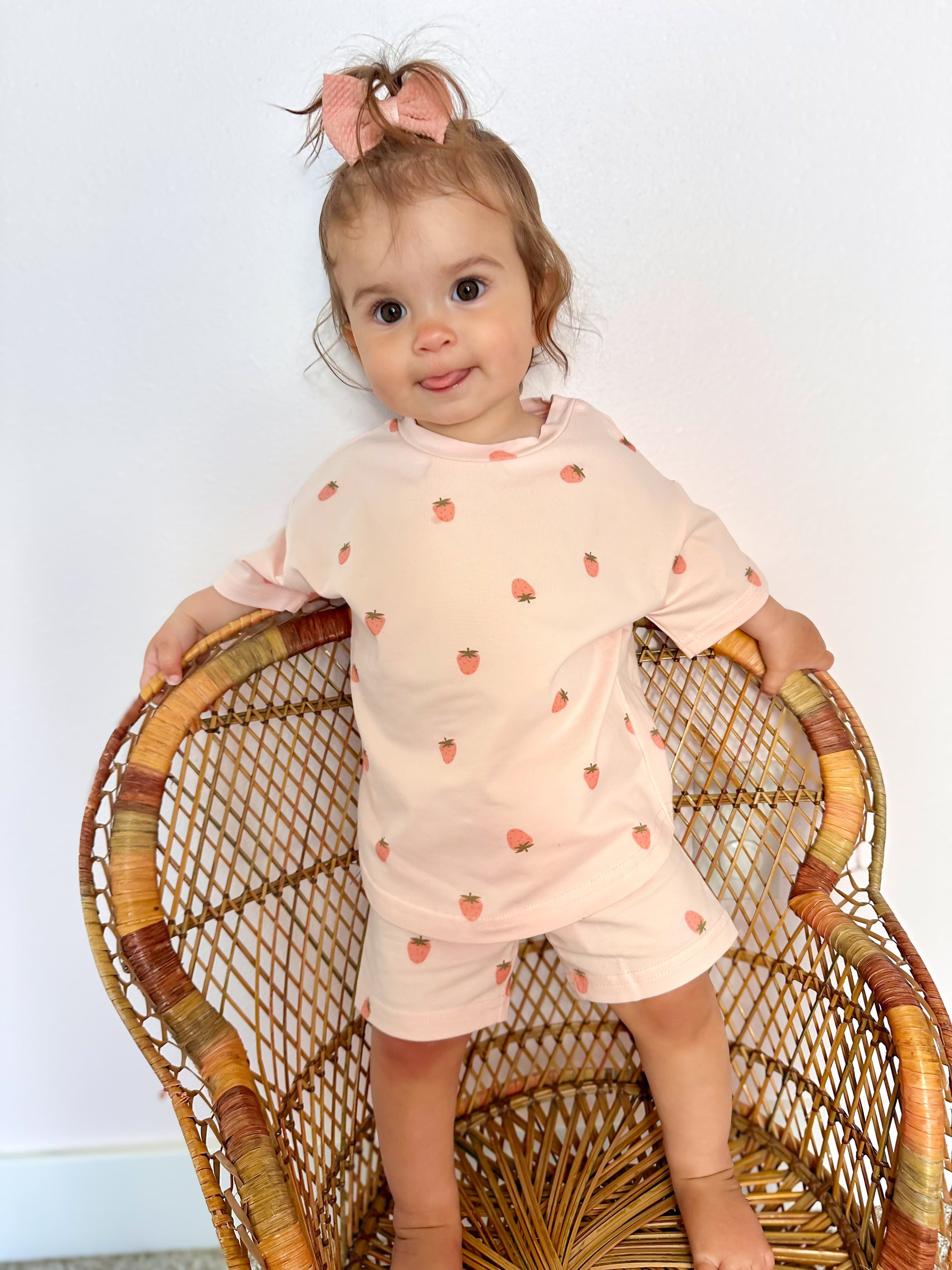 Organic Cotton Strawberry Print Shorts Set by Little Joy Co., product view 8
