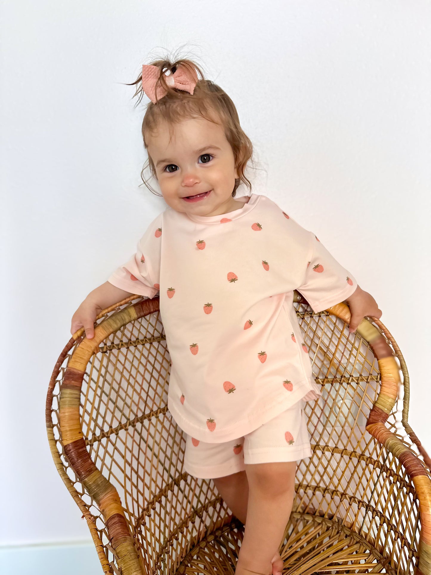 Organic Cotton Strawberry Print Shorts Set by Little Joy Co., product view 11
