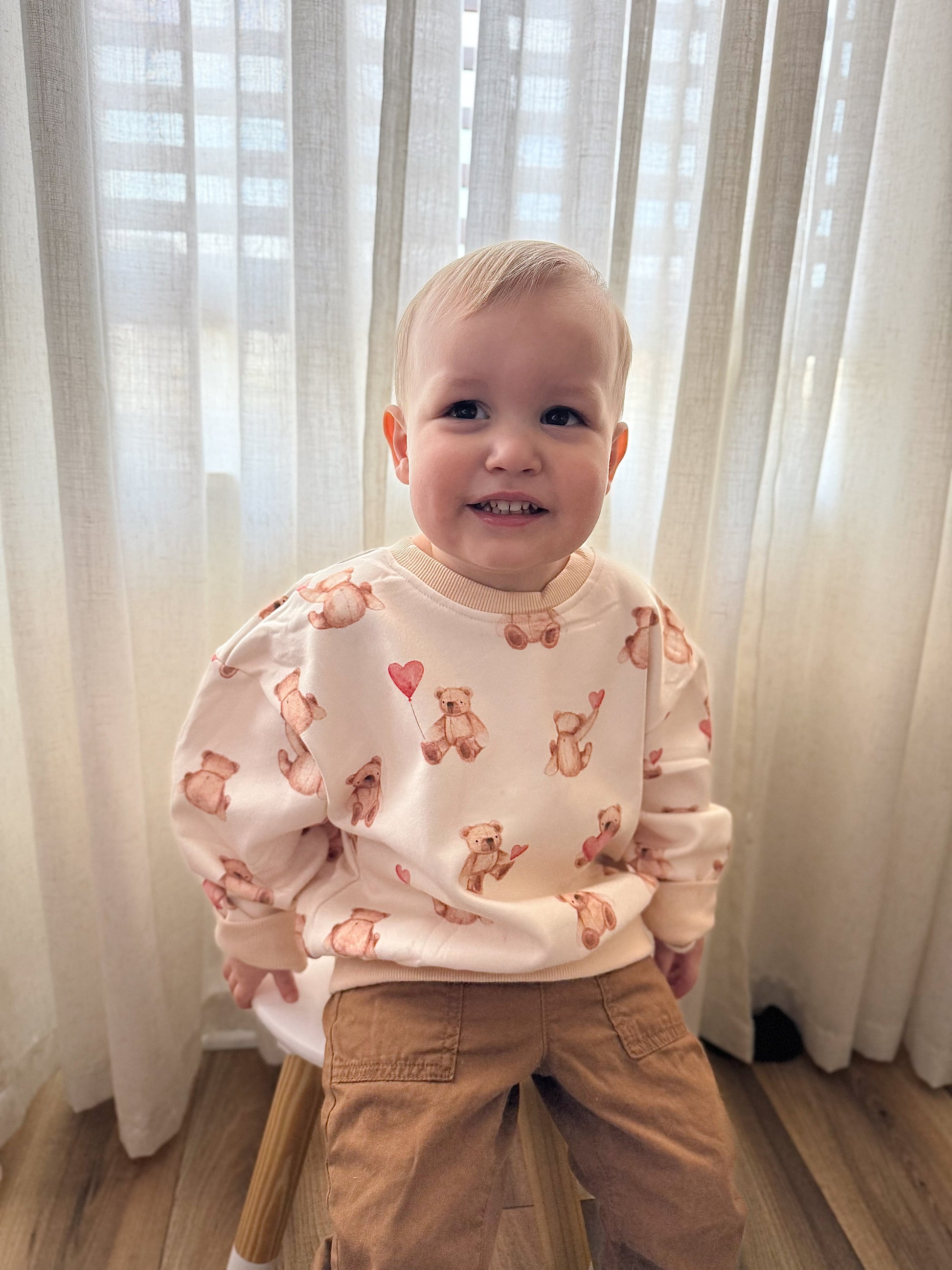 Teddy Bear Hearts Crewneck Sweatshirt by Little Joy Co., product view 3