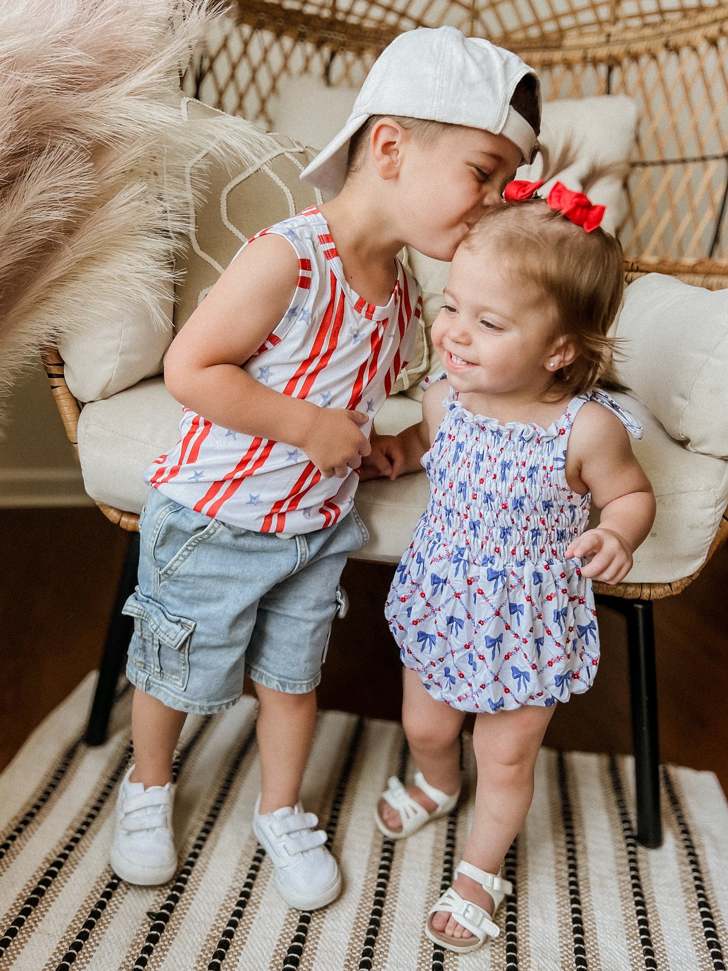 Smocked Red, White and Bows Bamboo Bubble Romper by Little Joy Co., product view 11