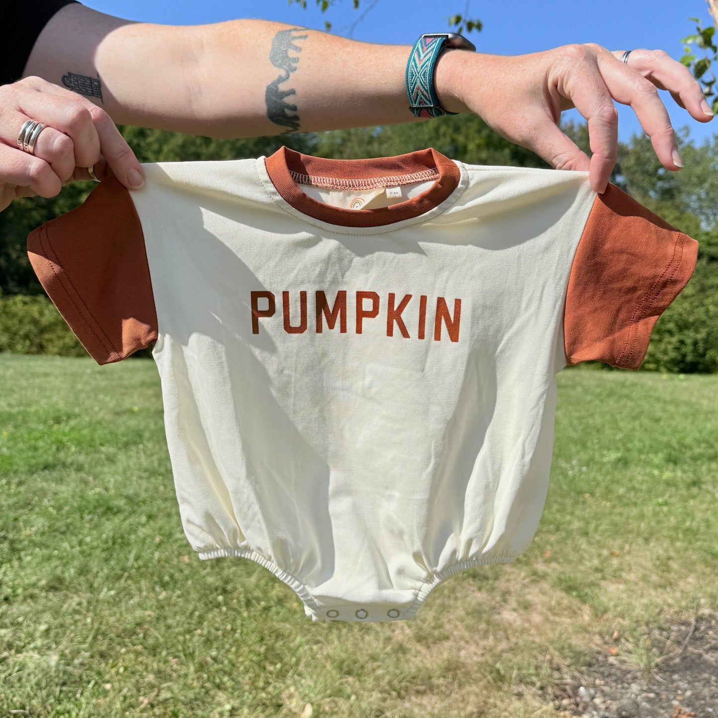 Colorblock Pumpkin Oversized Tee or T-Shirt Romper by Little Joy Co., product view 5