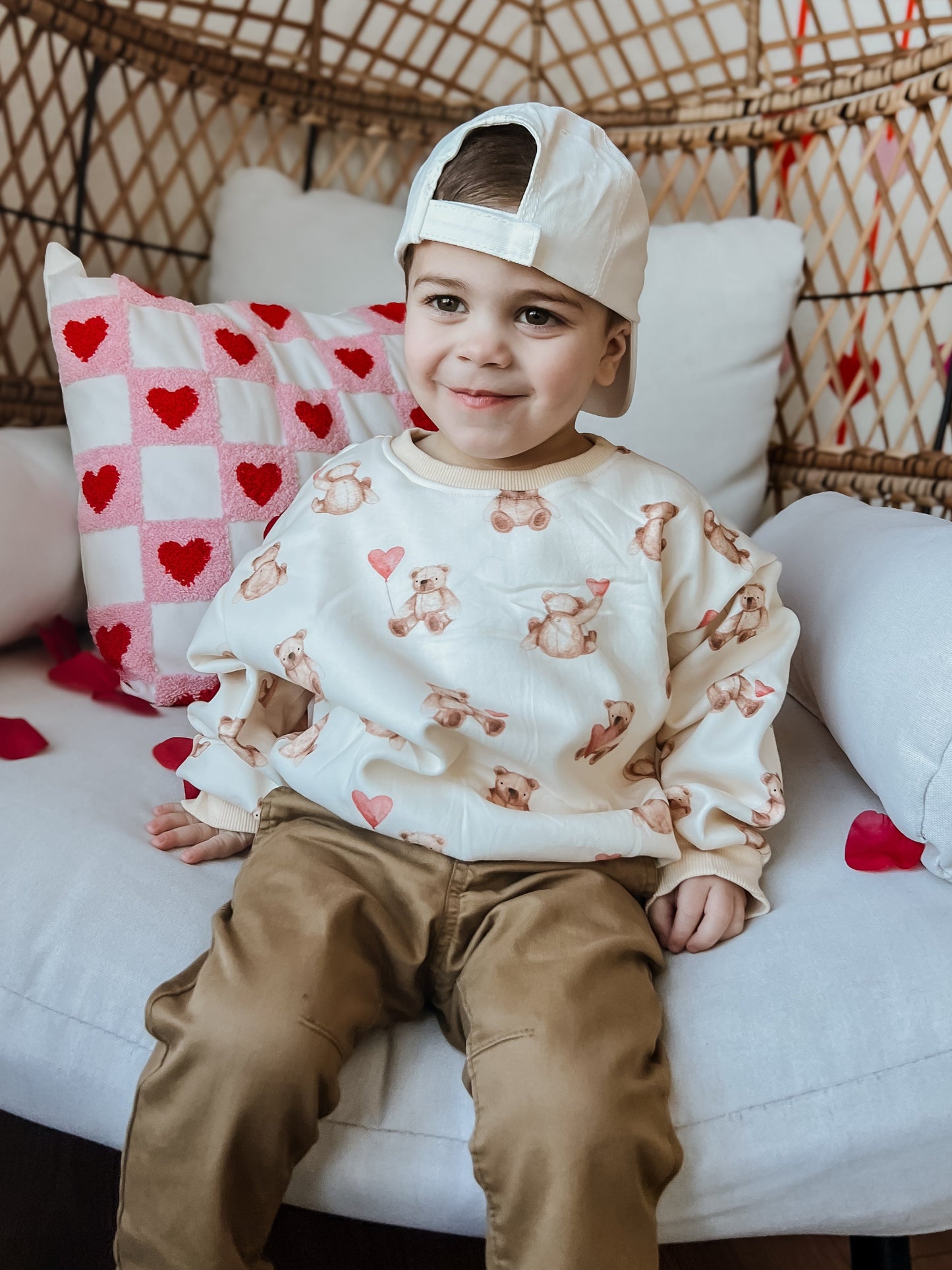 Teddy Bear Hearts Crewneck Sweatshirt by Little Joy Co., product view 8