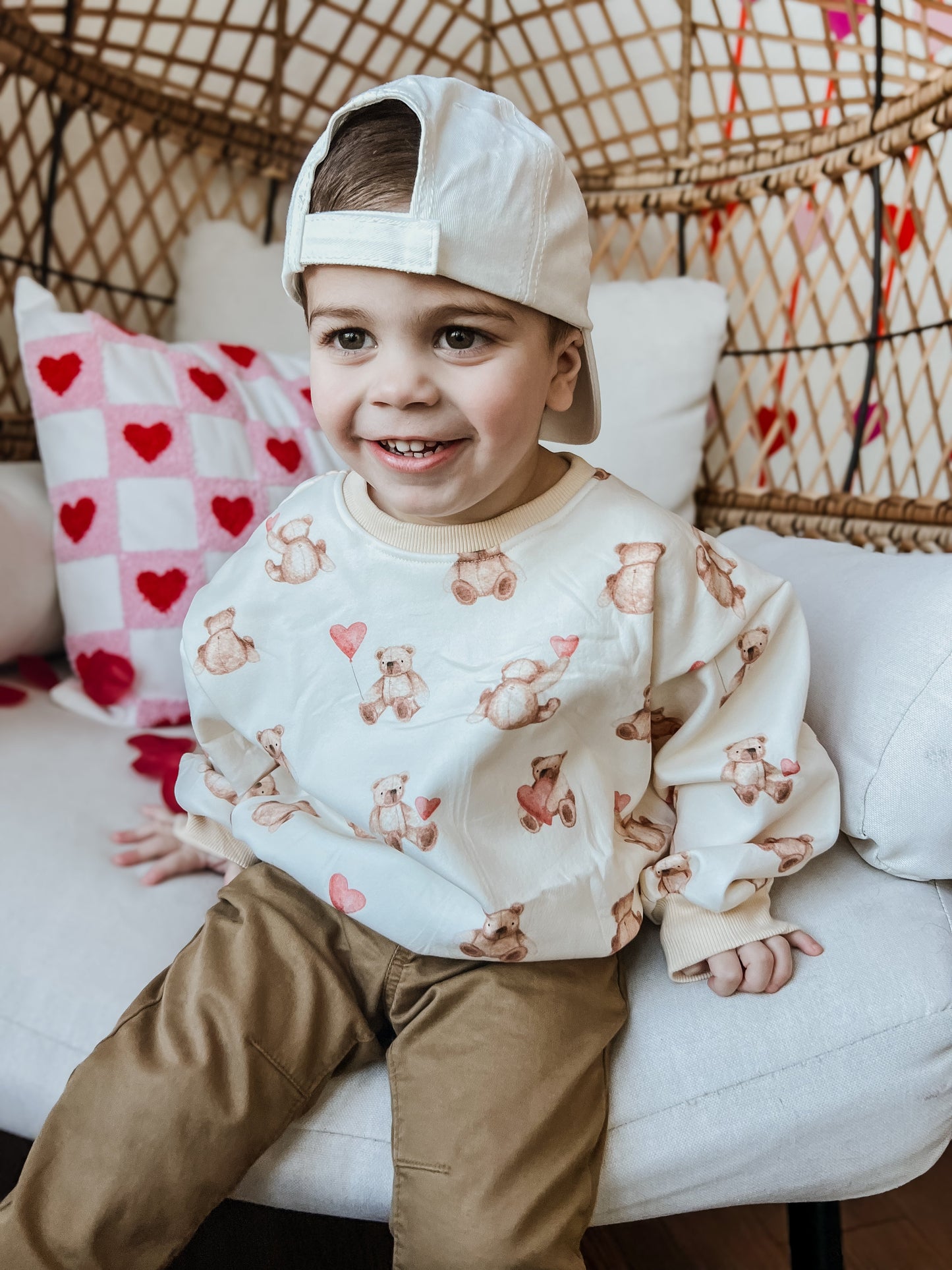 Teddy Bear Hearts Crewneck Sweatshirt by Little Joy Co., product view 7