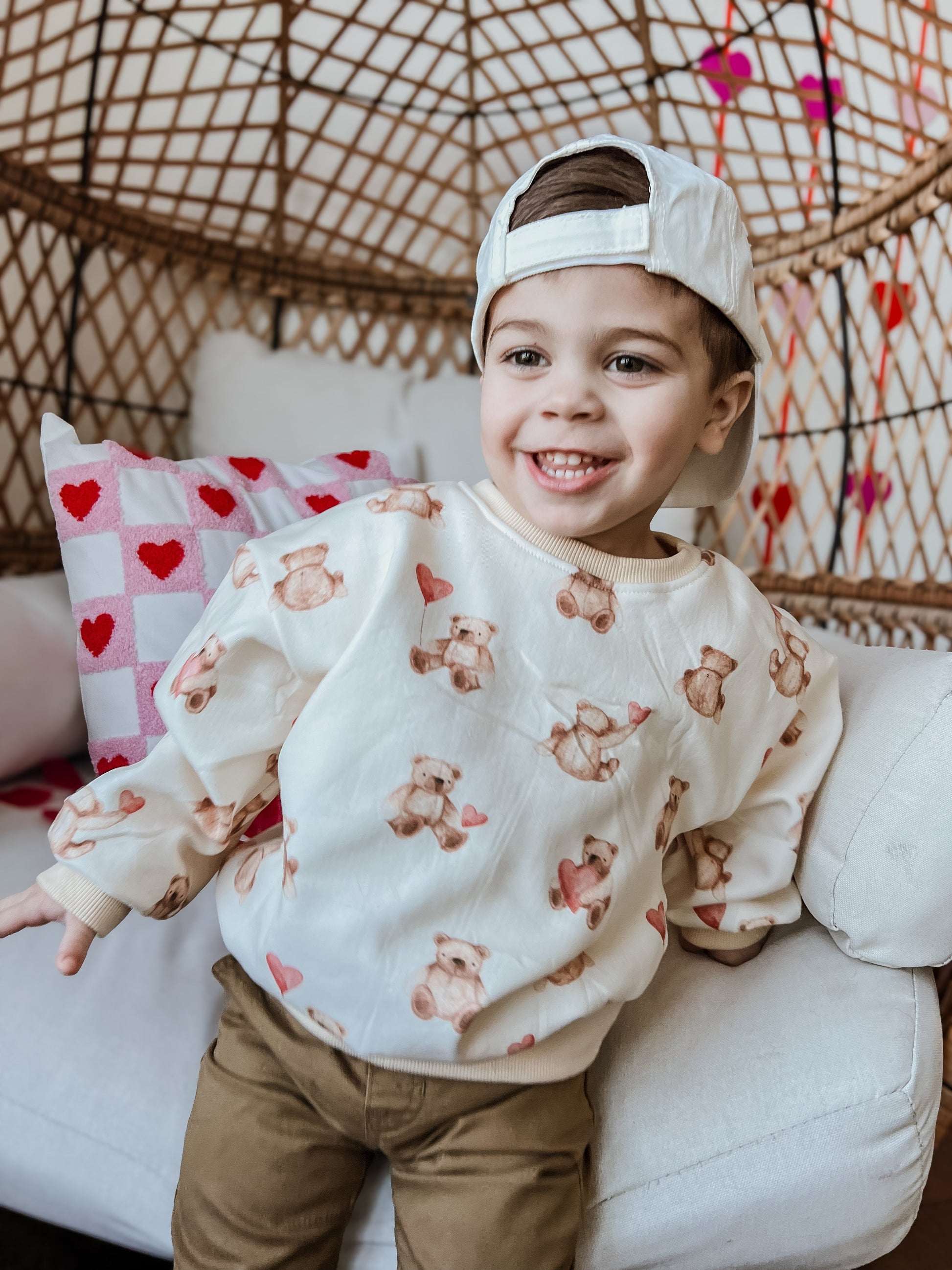 Teddy Bear Hearts Crewneck Sweatshirt by Little Joy Co., product view 17