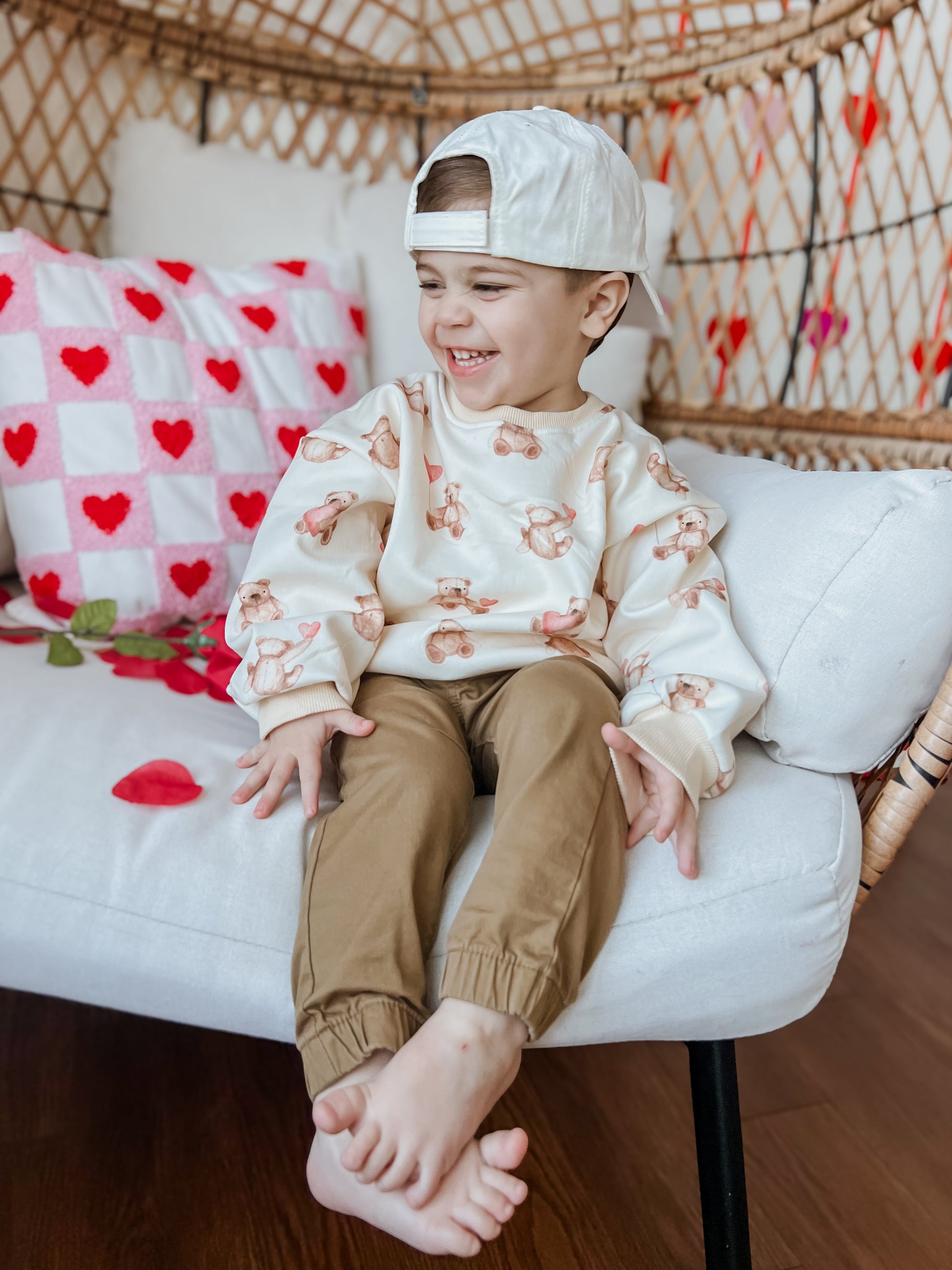 Teddy Bear Hearts Crewneck Sweatshirt by Little Joy Co., product view 5
