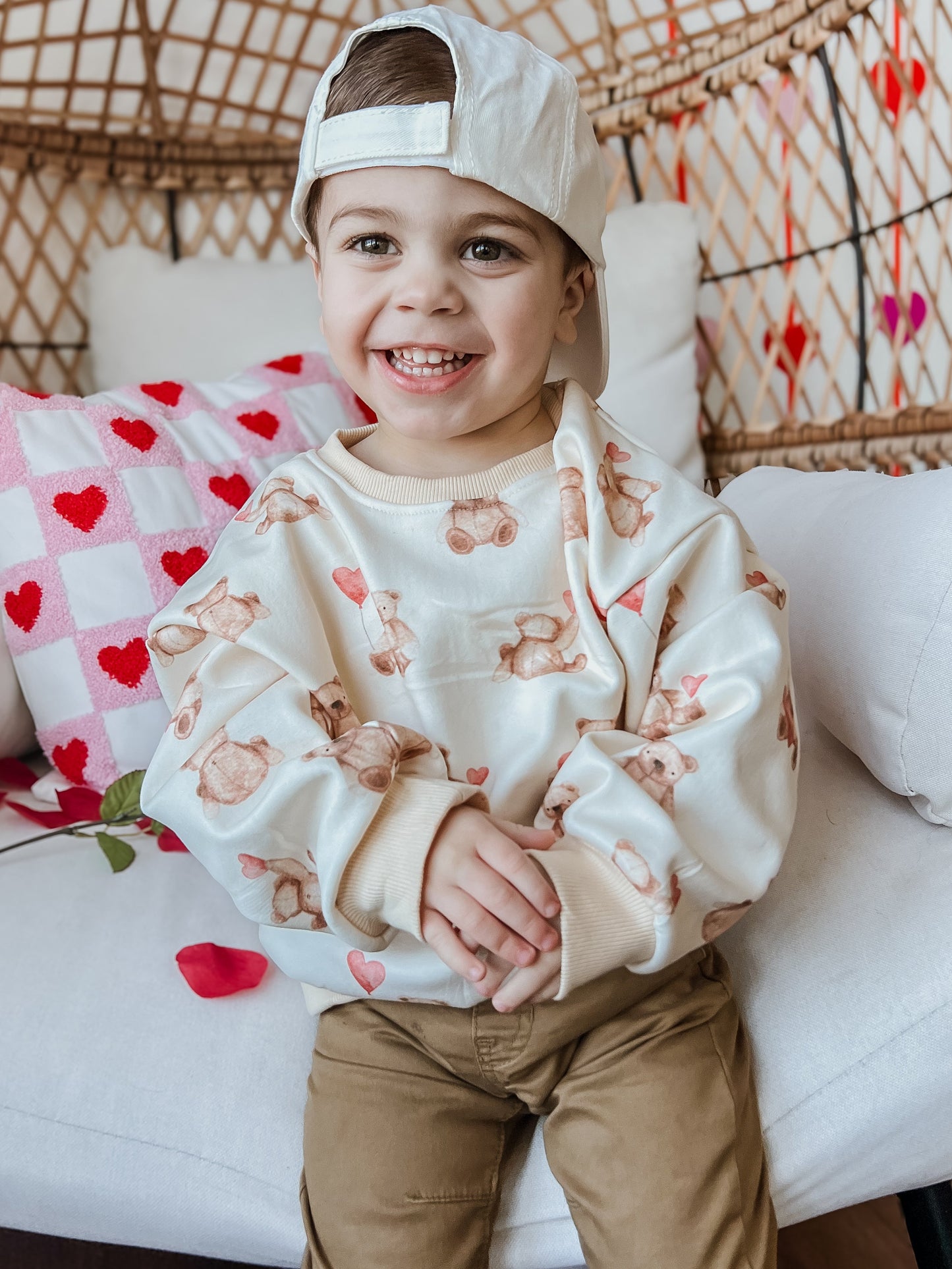 Teddy Bear Hearts Crewneck Sweatshirt by Little Joy Co., product view 2