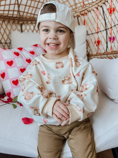Teddy Bear Hearts Crewneck Sweatshirt by Little Joy Co., product view 2