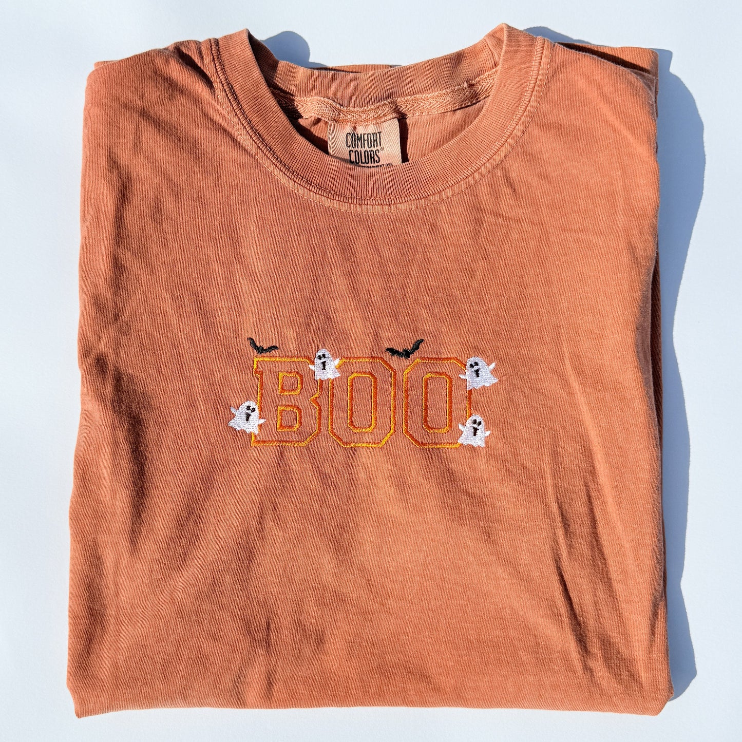 Adult Embroidered BOO Halloween Comfort Colors Tee by Little Joy Co.