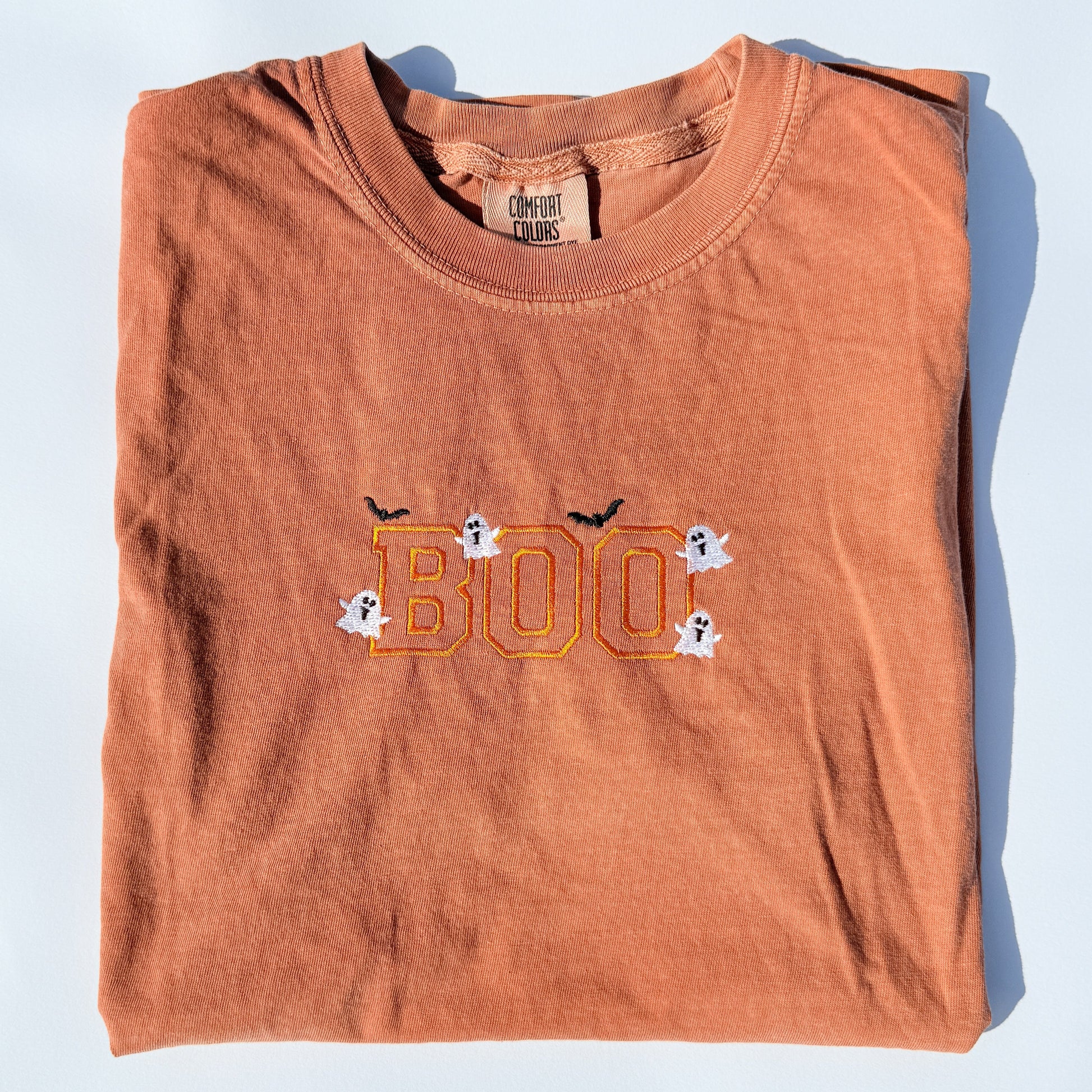 Adult Embroidered BOO Halloween Comfort Colors Tee by Little Joy Co.
