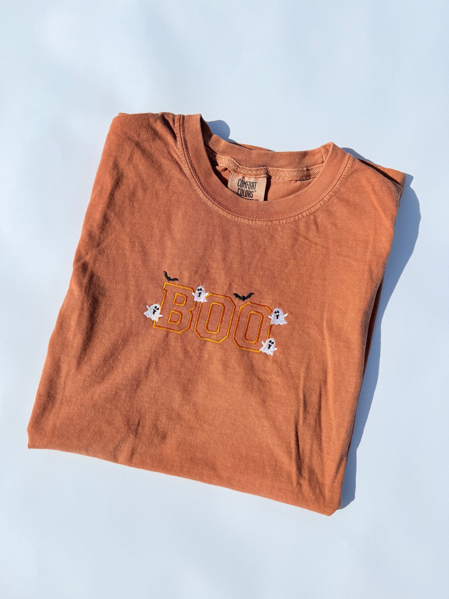 Adult Embroidered BOO Halloween Comfort Colors Tee by Little Joy Co., product view 3