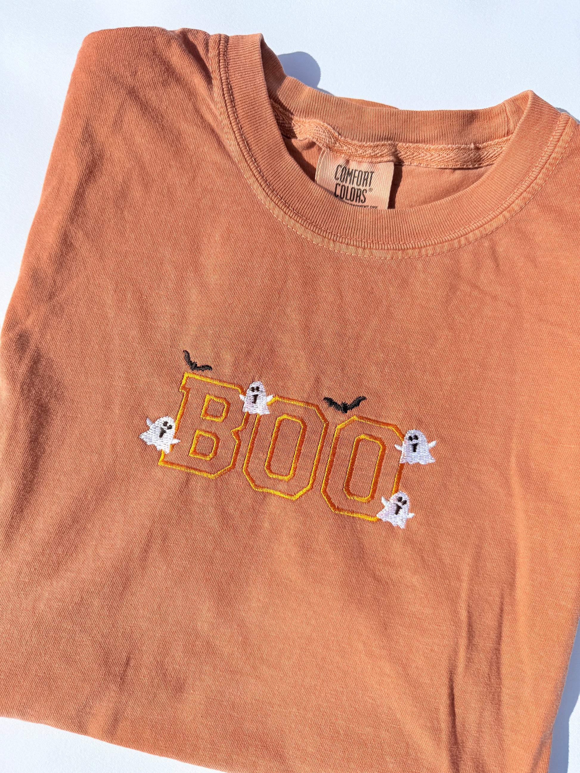 Adult Embroidered BOO Halloween Comfort Colors Tee by Little Joy Co., product view 2