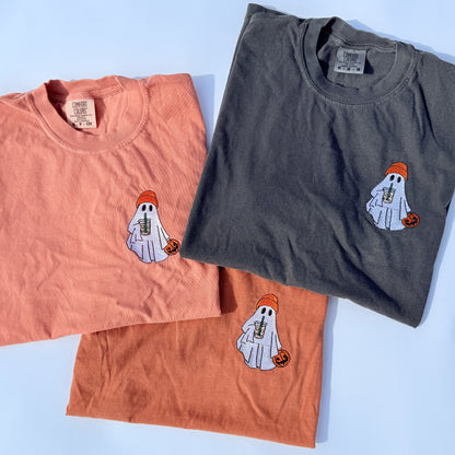 Adult Embroidered Iced Coffee Ghost Comfort Colors Tee - more colors by Little Joy Co., product view 4