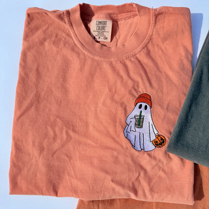 Adult Embroidered Iced Coffee Ghost Comfort Colors Tee - more colors by Little Joy Co., product view 7
