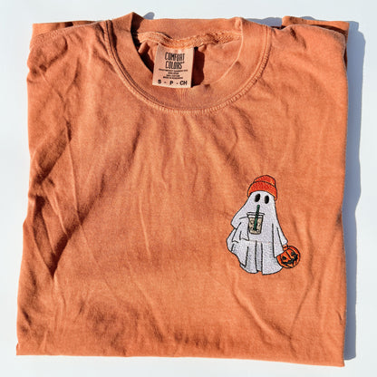 Adult Embroidered Iced Coffee Ghost Comfort Colors Tee - more colors by Little Joy Co., product view 6
