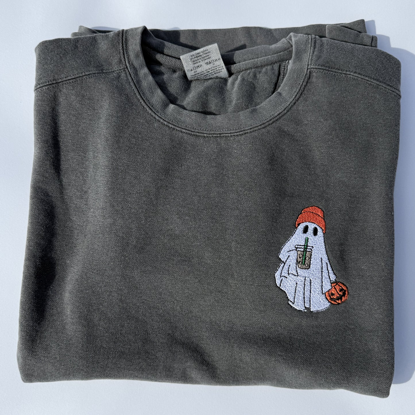 Adult Embroidered Iced Coffee Ghost Comfort Colors Crewneck Sweatshirt -… by Little Joy Co., product view 4