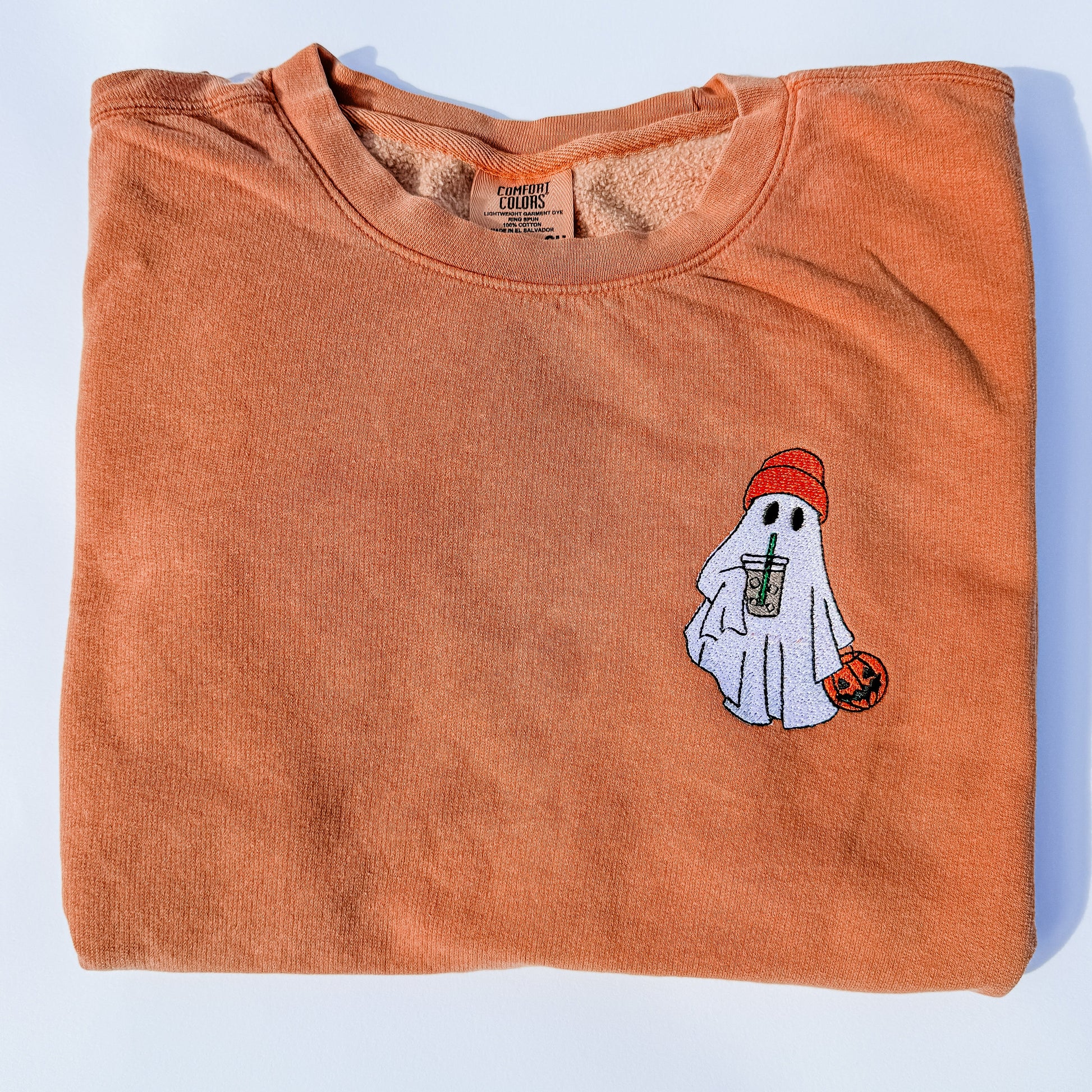Adult Embroidered Iced Coffee Ghost Comfort Colors Crewneck Sweatshirt -… by Little Joy Co., product view 2
