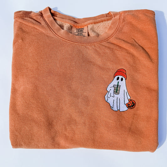 Adult Embroidered Iced Coffee Ghost Comfort Colors Crewneck Sweatshirt -… by Little Joy Co., product view 2