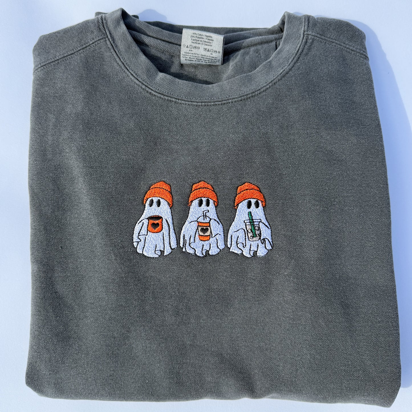 Adult Ghost Trio Embroidered Comfort Colors Crewneck Sweatshirt - Pepper by Little Joy Co., product view 2
