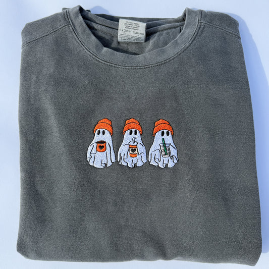 Adult Ghost Trio Embroidered Comfort Colors Crewneck Sweatshirt - Pepper by Little Joy Co., product view 2