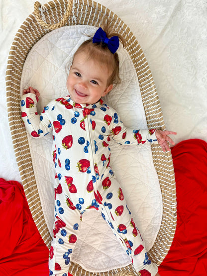 Berry Sweet Bamboo Zippy Romper by Little Joy Co., product view 3