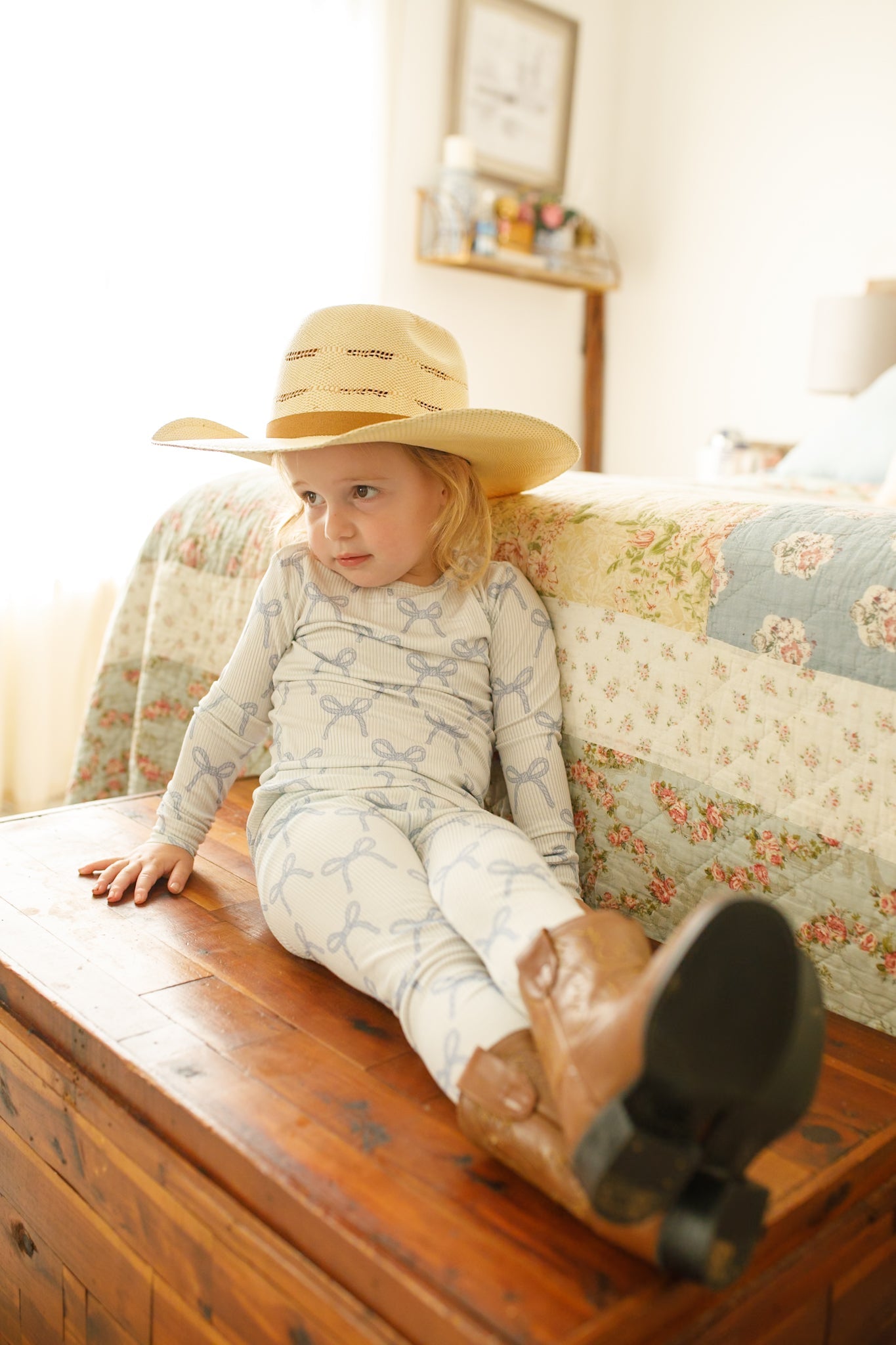 Blue Belle 2pc Ribbed Bamboo Pajamas by Little Joy Co., product view 12