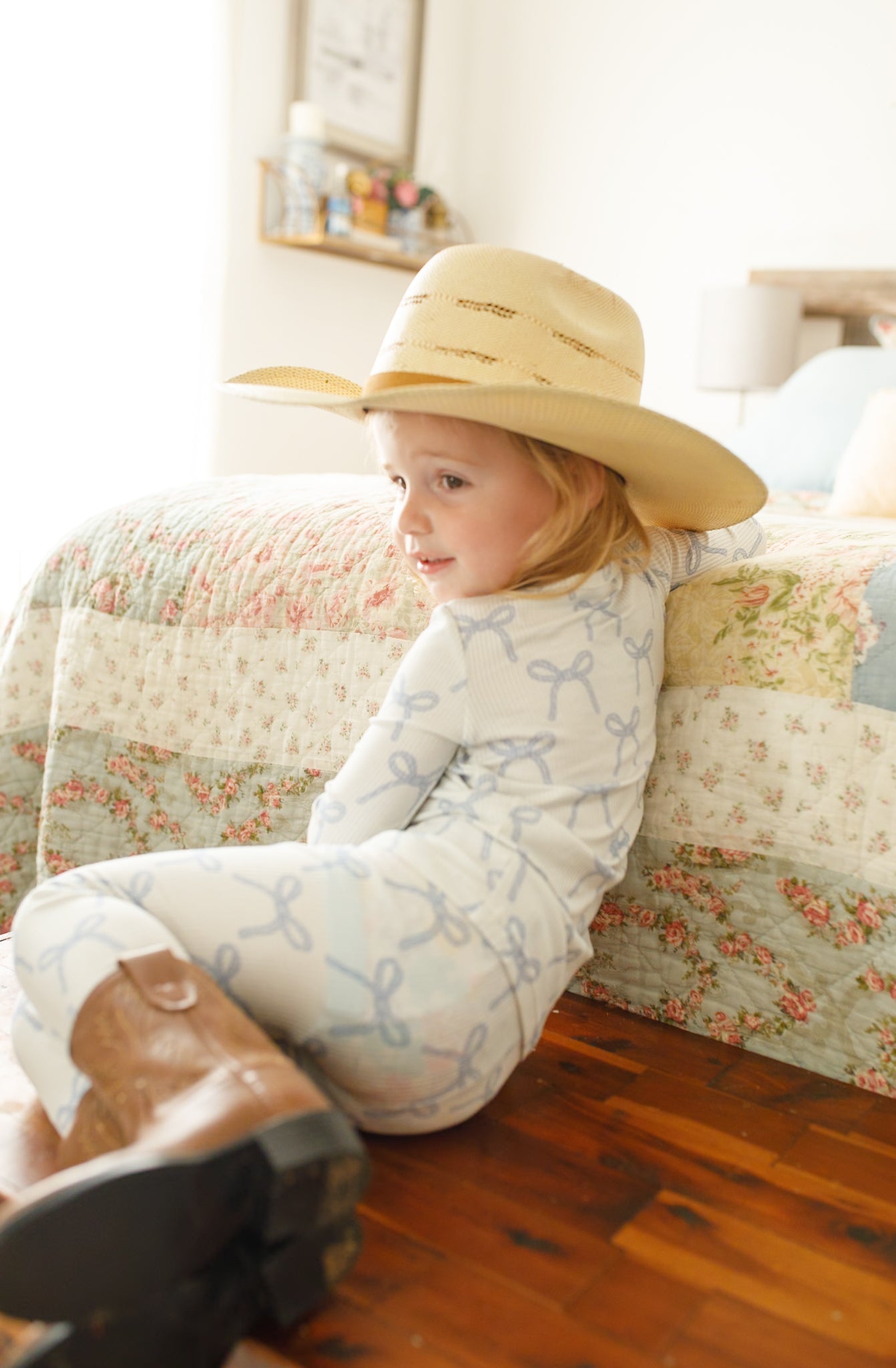 Blue Belle 2pc Ribbed Bamboo Pajamas by Little Joy Co., product view 6