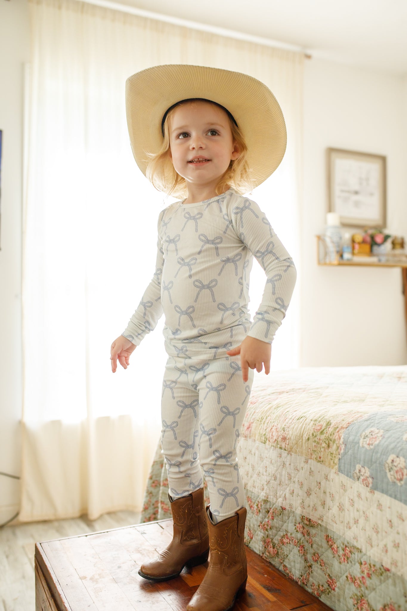 Blue Belle 2pc Ribbed Bamboo Pajamas by Little Joy Co., product view 7