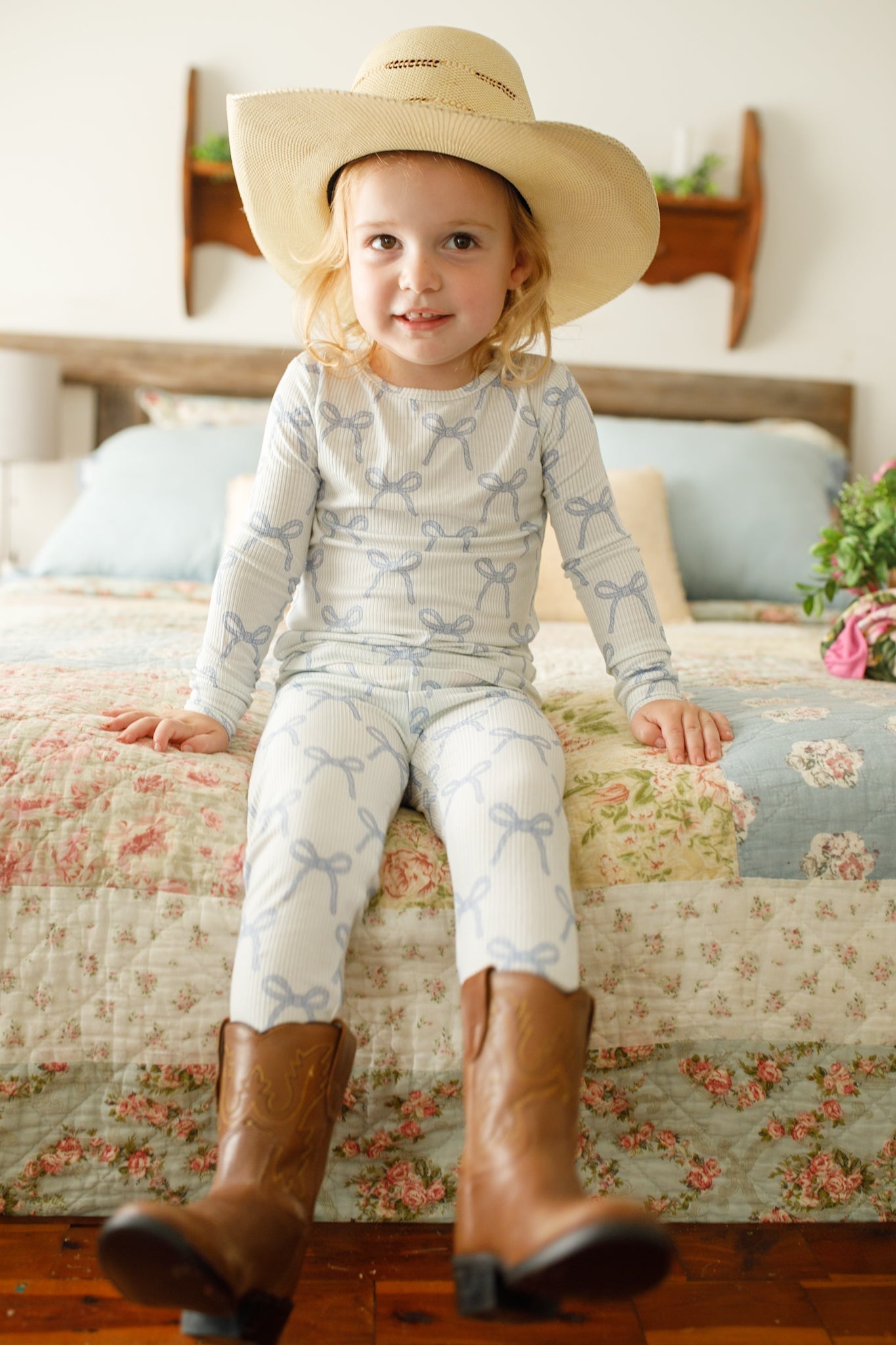 Blue Belle 2pc Ribbed Bamboo Pajamas by Little Joy Co., product view 16