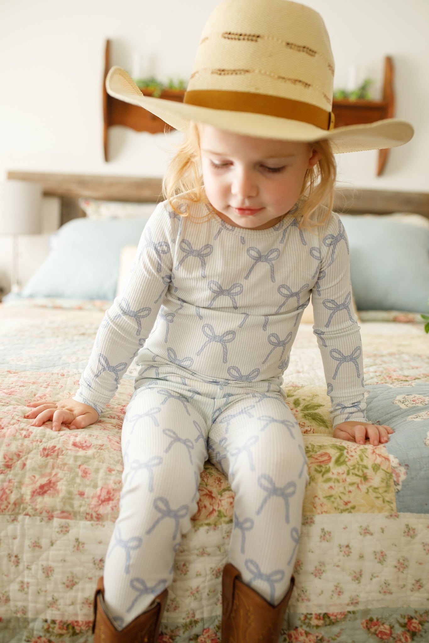 Blue Belle 2pc Ribbed Bamboo Pajamas by Little Joy Co., product view 11