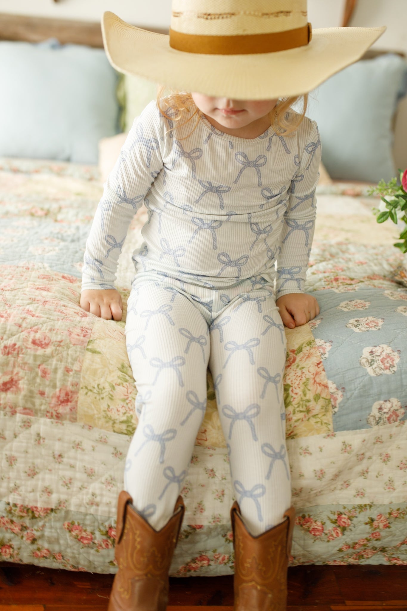 Blue Belle 2pc Ribbed Bamboo Pajamas by Little Joy Co., product view 14