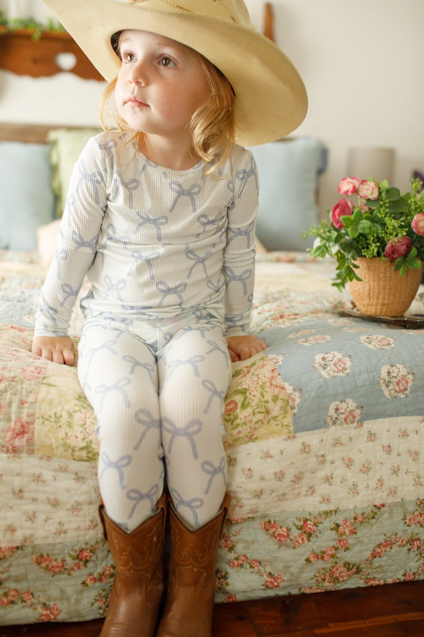 Blue Belle 2pc Ribbed Bamboo Pajamas by Little Joy Co.