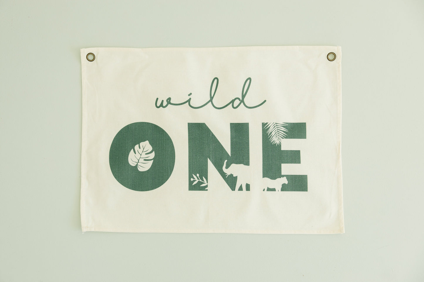 Wild One First Birthday Canvas Banner - Jungle Theme by Little Joy Co., product view 2