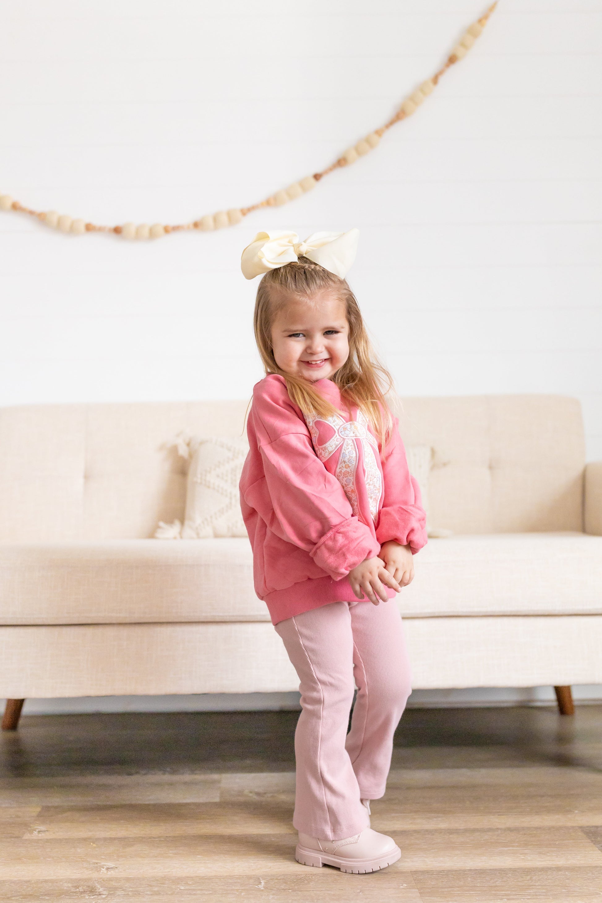 Applique Floral Bow Crewneck Sweatshirt by Little Joy Co., product view 5