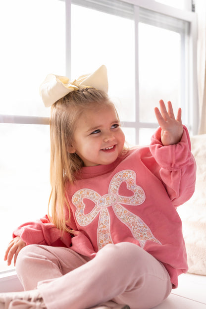 Applique Floral Bow Crewneck Sweatshirt by Little Joy Co., product view 6
